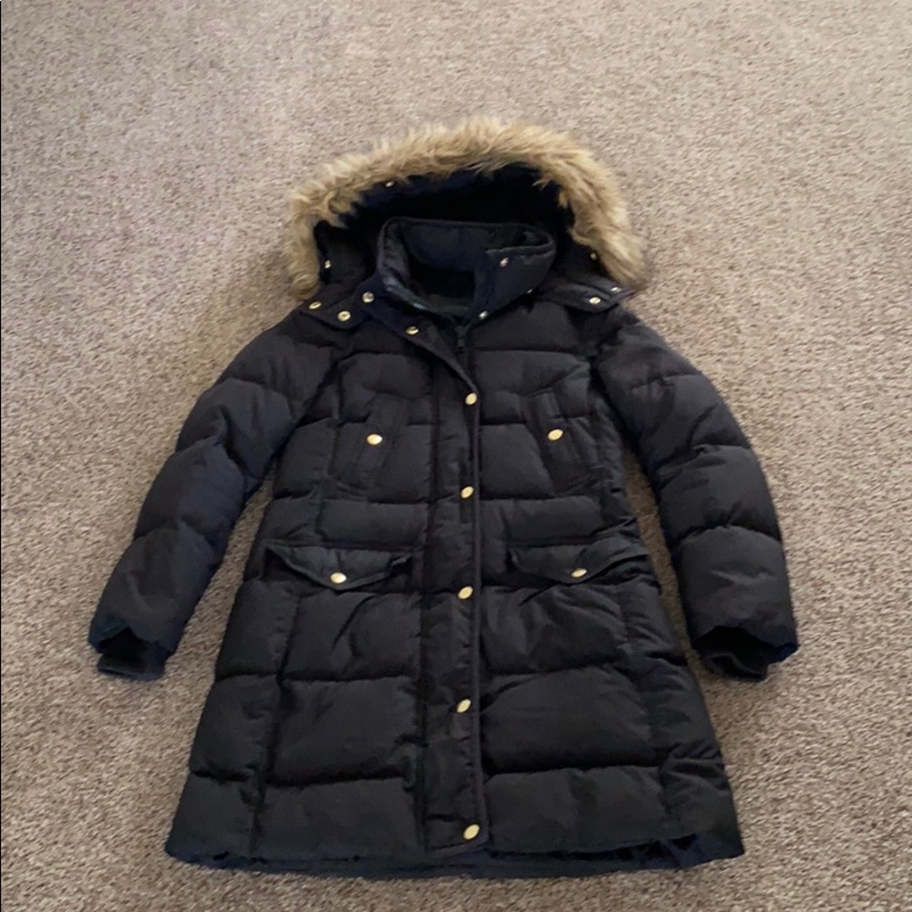 J.Crew Wintress Puffer Coat with faux fur trim